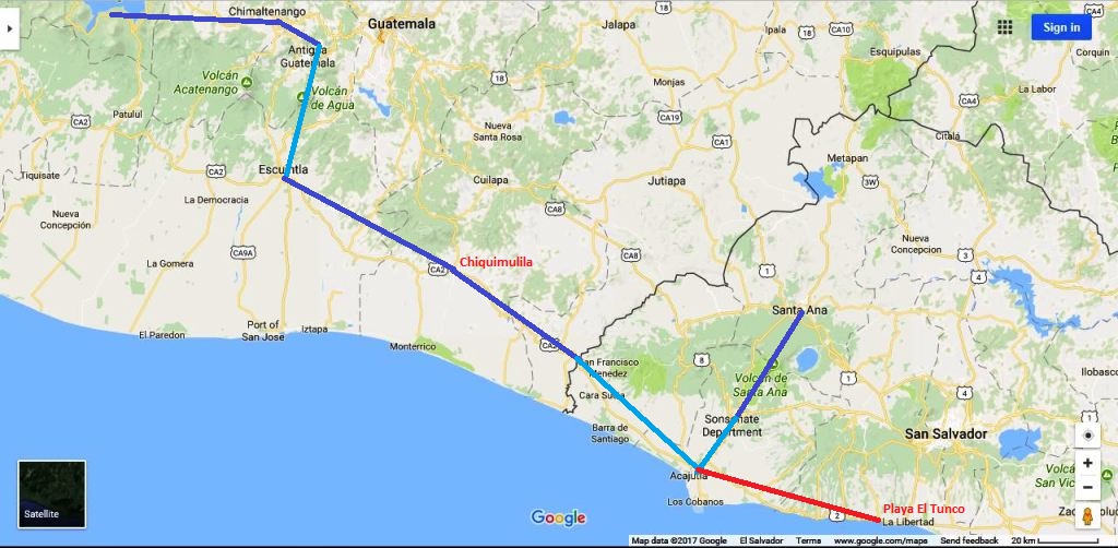 Lake Atitla to El Salvador Route Map